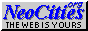 A button for Neocities. Neocities dot org is written in blue text and in smaller text the caption reads "The web is yours"